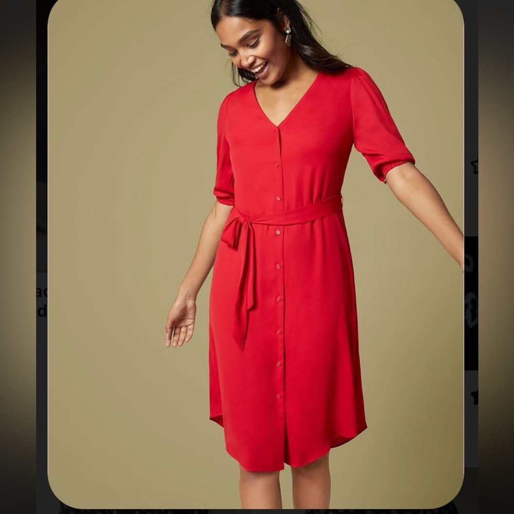 LOFT red button-down dress